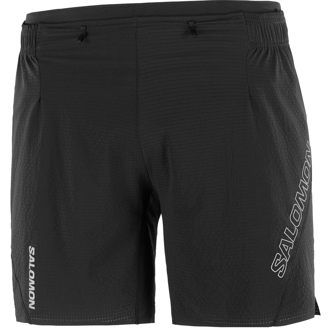 Black shorts with Salomon branding on a white background