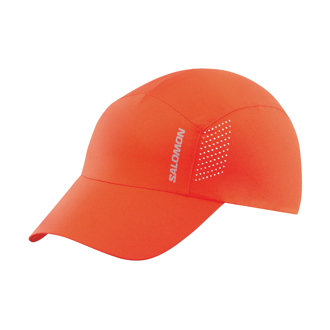 Orange cap with 'Salomon' branding on a white background