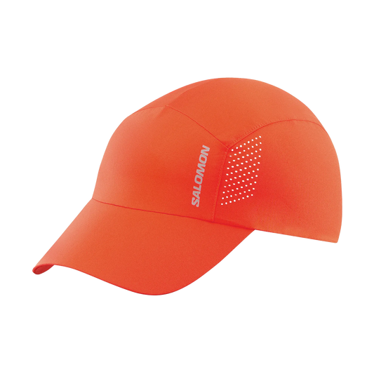 Orange cap with 'Salomon' branding on a white background