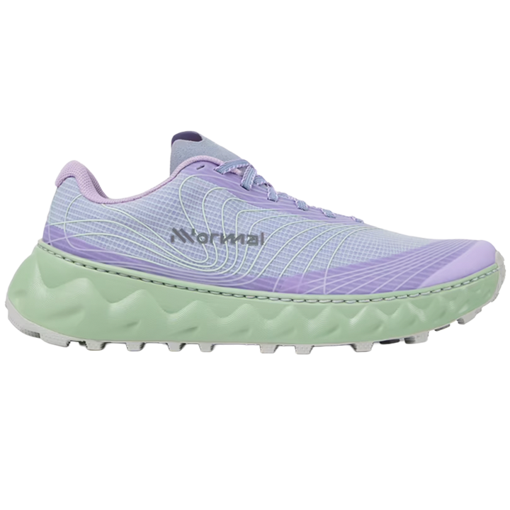 Purple and green running shoe with 'Hoka One One' branding on a white background