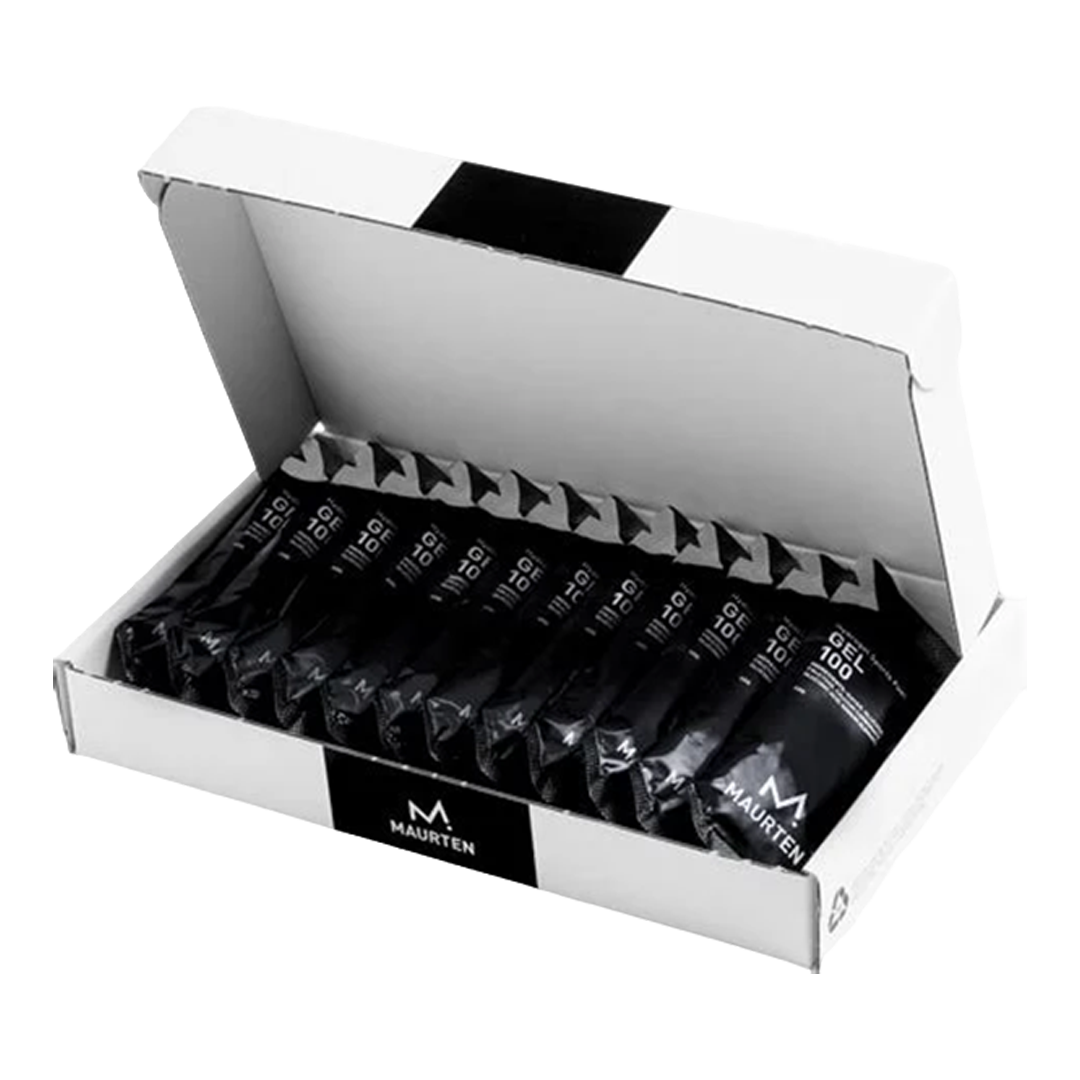 Box of Maurten energy gels on a white background