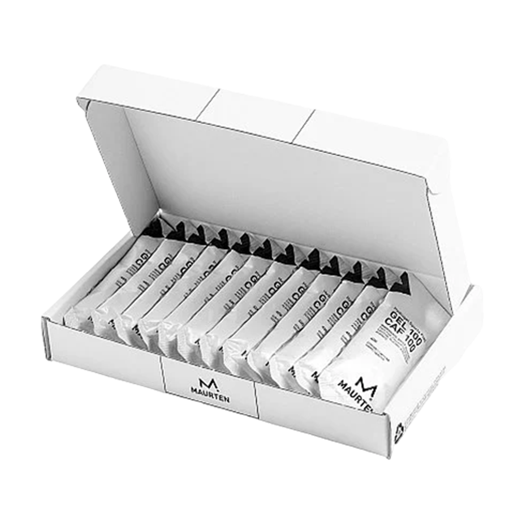 Box of Maurten energy bars with visible branding on a white background