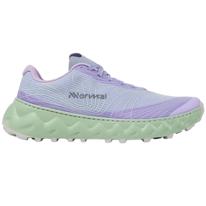 Purple and green running shoe with 'Hoka One One' branding on a white background