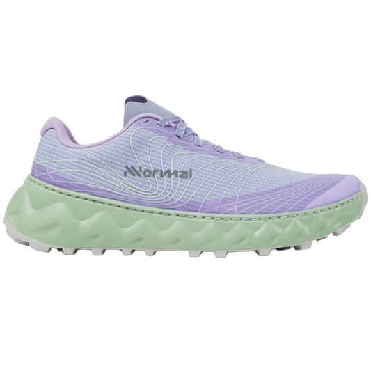 Purple and green running shoe with 'Hoka One One' branding on a white background