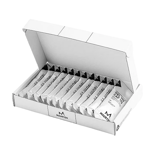 Box of Maurten energy bars with visible branding on a white background