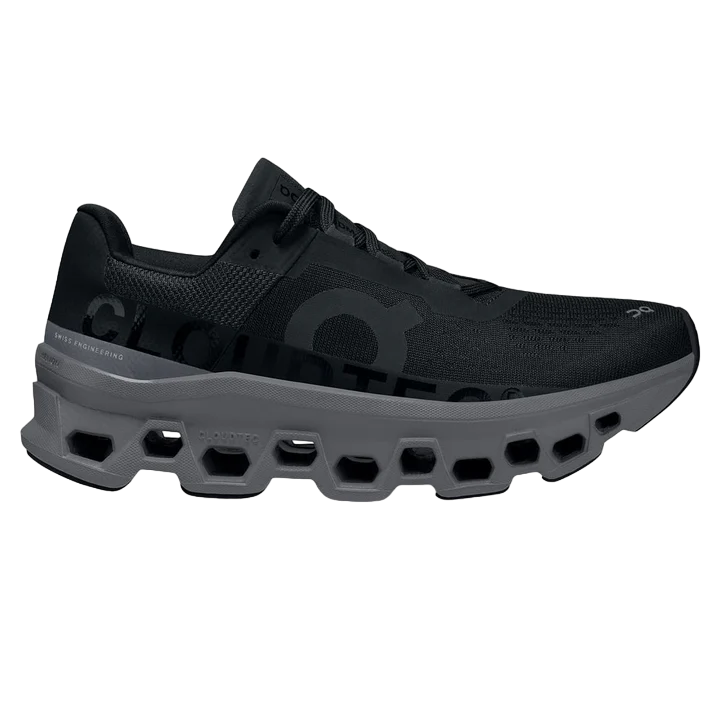 ON Women's Cloudmonster Black Magnet running shoe, cushioned and durable for high-performance