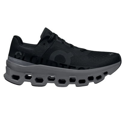 ON Women's Cloudmonster Black Magnet running shoe, cushioned and durable for high-performance