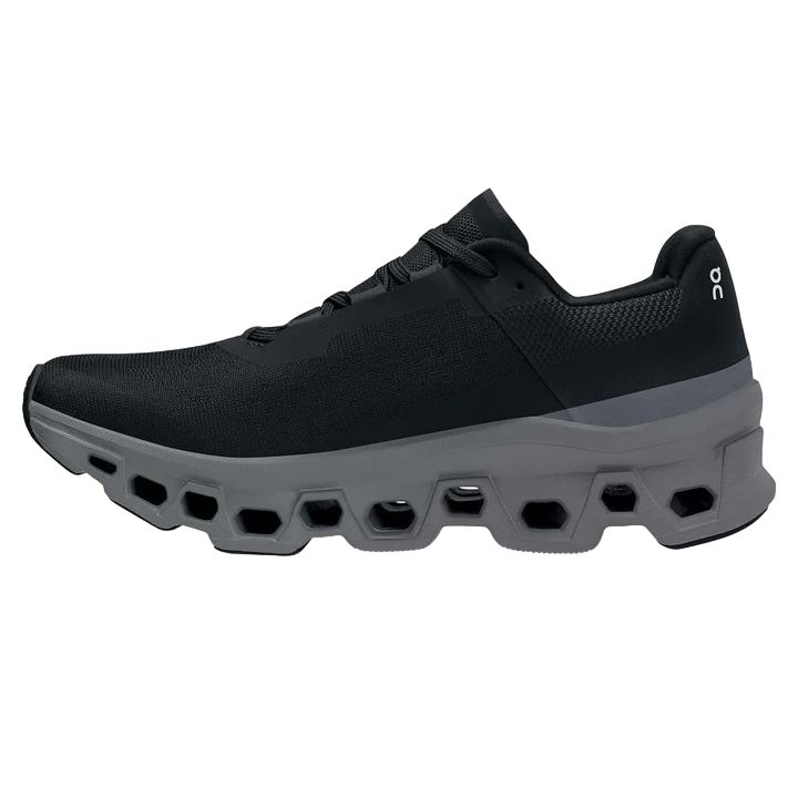 ON Women's Cloudmonster Black Magnet running shoe, cushioned and durable for high-performance