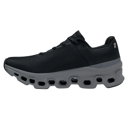 ON Women's Cloudmonster Black Magnet running shoe, cushioned and durable for high-performance